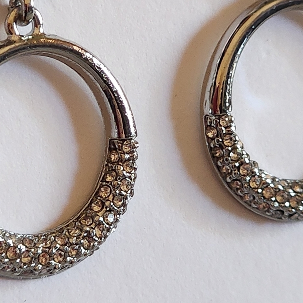 Express Silver Double circle rhinestone drop earrings NWT - Picture 5 of 6